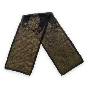 Vintage Avon Black Gold Filigree Sheer Scarf Boho Bohemian Retro